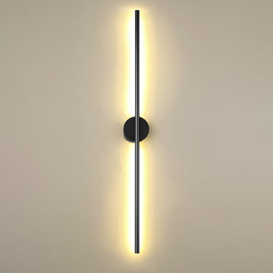 Modern Black Led Wall Sconce For Living Room - Stylish Metallic Fixture / Round Canopy 23.5