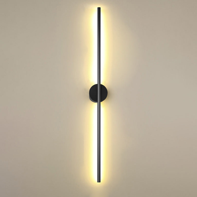 Modern Black Led Wall Sconce For Living Room - Stylish Metallic Fixture / Round Canopy 31.5