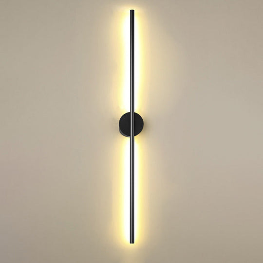 Modern Black Led Wall Sconce For Living Room - Stylish Metallic Fixture / Round Canopy 31.5