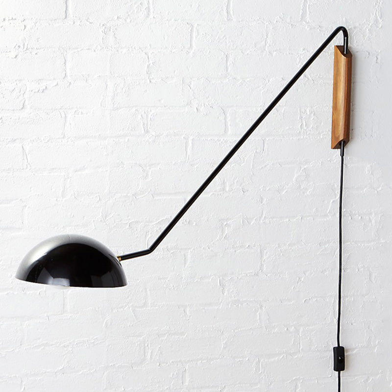 Modern Wall Mounted Reading Lamp: Single Task Dome Plug-In Light With Metal Shade Black