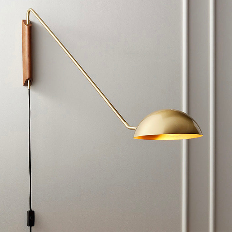 Modern Wall Mounted Reading Lamp: Single Task Dome Plug-In Light With Metal Shade Gold
