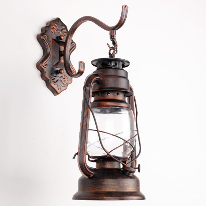 Antique Style Single-Bulb Oil Lantern Sconce: Clear Glass Wall Mount Light For Aisles Copper /