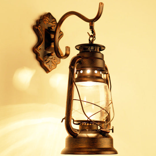 Antique Style Single-Bulb Oil Lantern Sconce: Clear Glass Wall Mount Light For Aisles