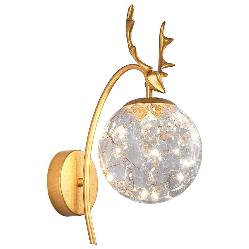Nordic Ball Wall Mount Led Glass Stairs Sconce Light With Antler Decor - Starry Illumination