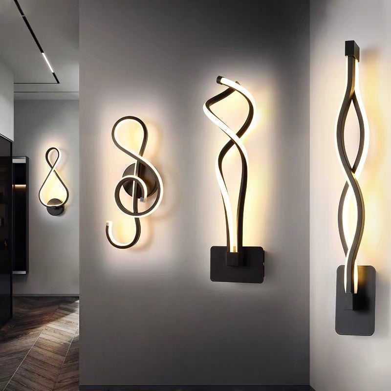 Minimalist Line Art Led Sconce Light Fixture - Black Metal Wall Mounted Lamp For Hallways