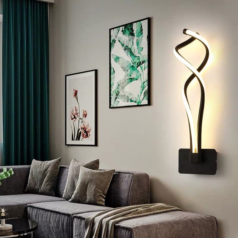 Minimalist Line Art Led Sconce Light Fixture - Black Metal Wall Mounted Lamp For Hallways / Natural