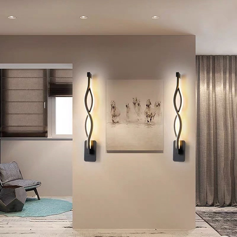 Minimalist Line Art Led Sconce Light Fixture - Black Metal Wall Mounted Lamp For Hallways / Warm