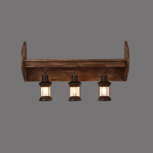 Rustic Wooden Geometric Wall Sconce - Brown 1-Light Mounted Light For Restaurants / Prismatic