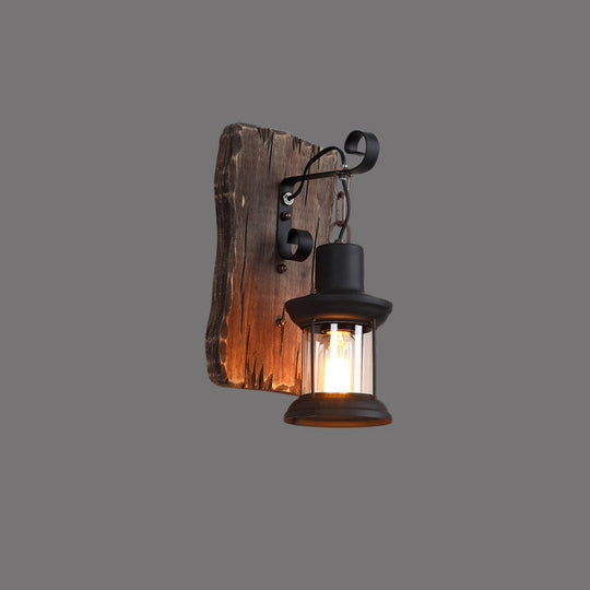 Rustic Wooden Geometric Wall Sconce - Brown 1-Light Mounted Light For Restaurants / Square Plate