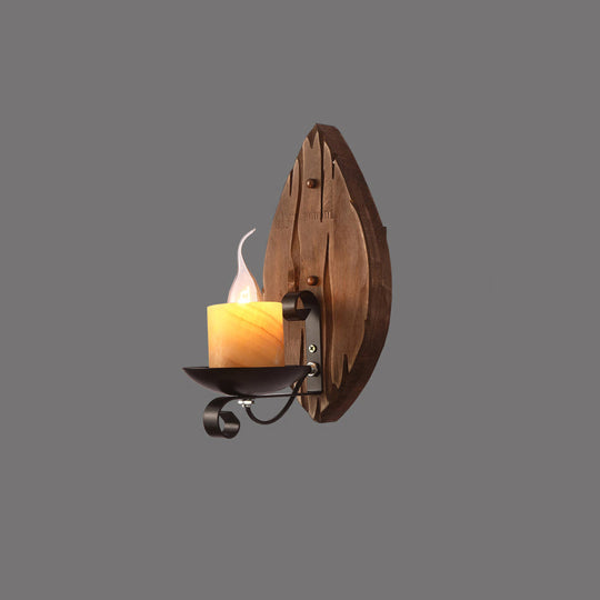 Rustic Wooden Geometric Wall Sconce - Brown 1-Light Mounted Light For Restaurants / Leaf