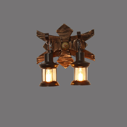 Rustic Wooden Geometric Wall Sconce - Brown 1-Light Mounted Light For Restaurants / Flower