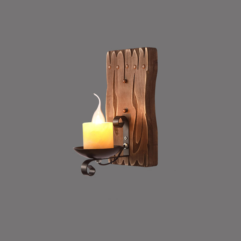 Rustic Wooden Geometric Wall Sconce - Brown 1-Light Mounted Light For Restaurants / Rectangle