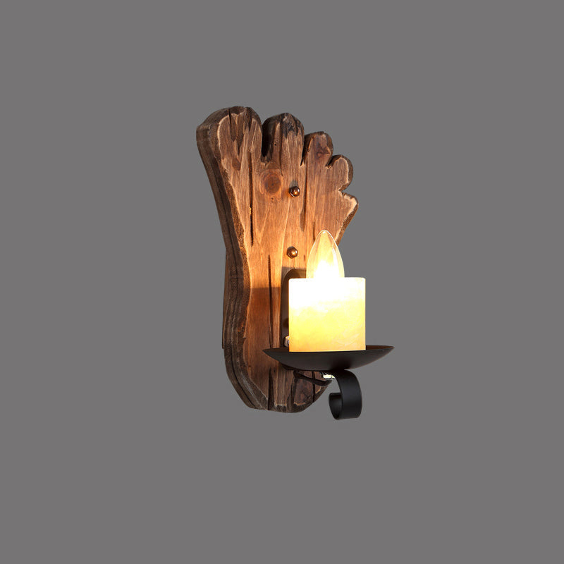 Rustic Wooden Geometric Wall Sconce - Brown 1-Light Mounted Light For Restaurants / Foot