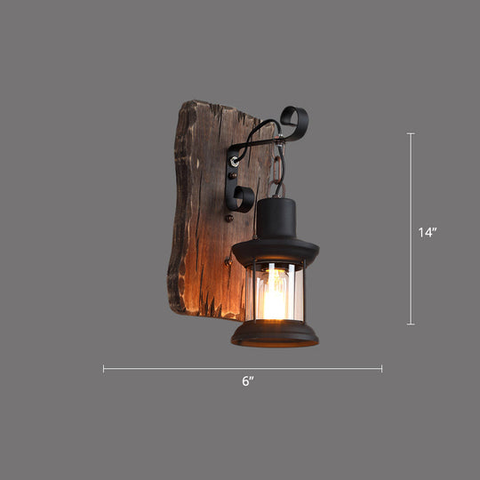 Rustic Wooden Geometric Wall Sconce - Brown 1-Light Mounted Light For Restaurants