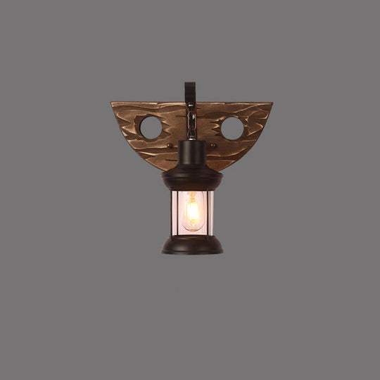 Rustic Wooden Geometric Wall Sconce - Brown 1-Light Mounted Light For Restaurants / Semicircle