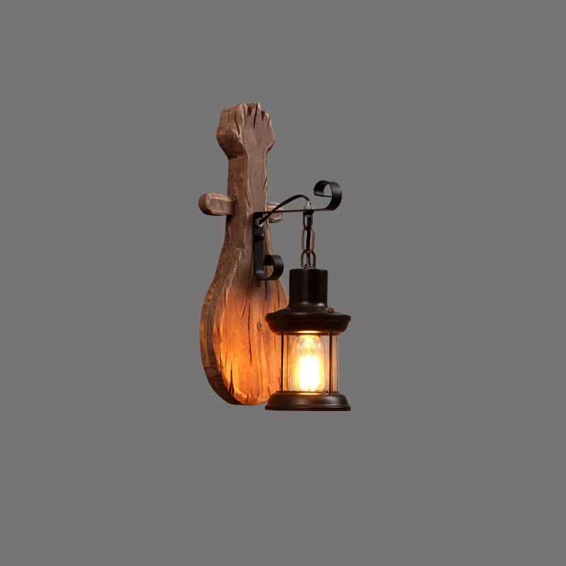Rustic Wooden Geometric Wall Sconce - Brown 1-Light Mounted Light For Restaurants / Violin