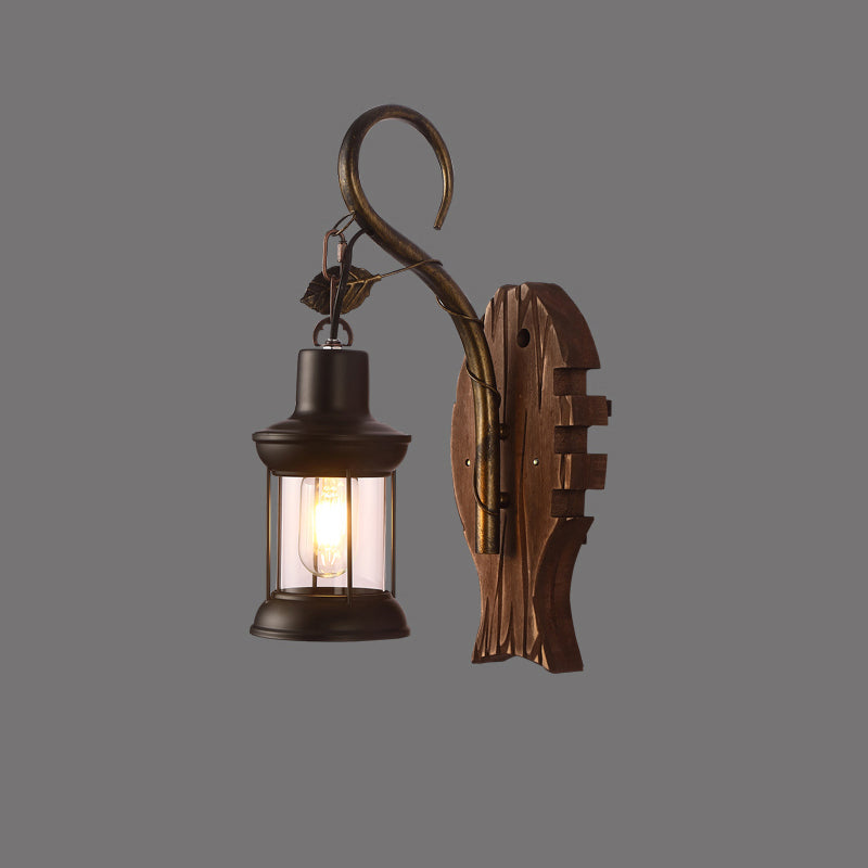 Rustic Wooden Geometric Wall Sconce - Brown 1-Light Mounted Light For Restaurants / Fish