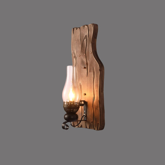 Rustic Wooden Geometric Wall Sconce - Brown 1-Light Mounted Light For Restaurants / Bottle