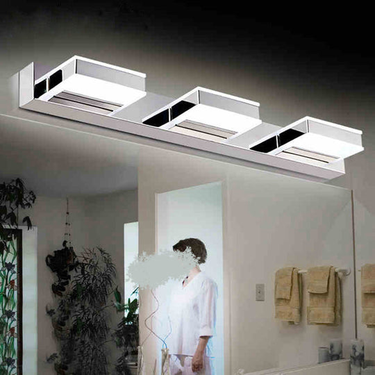 Modern Square Led Vanity Sconce With Stainless Steel & White Chrome Finish For Bath 3 /