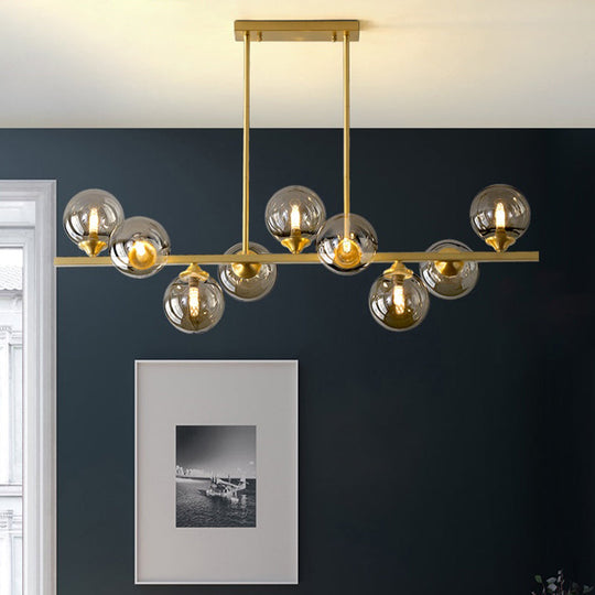 Amber Glass Bubbles Island Lamp: Modern Gold Hanging Light For Dining Room