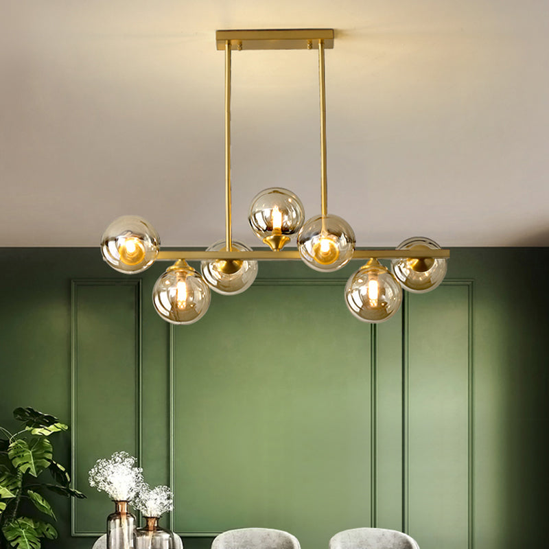 Amber Glass Bubbles Island Lamp: Modern Gold Hanging Light For Dining Room