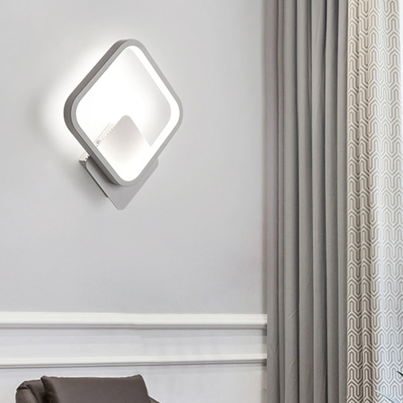 Halo Led Wall Sconce Lighting - Minimalistic Acrylic Light In White For Living Room / Square Plate