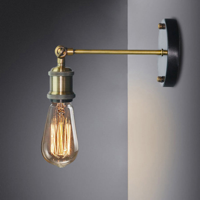 Industrial Brass Wall Light With Adjustable Joint - Naked Bulb Sconce Fixture