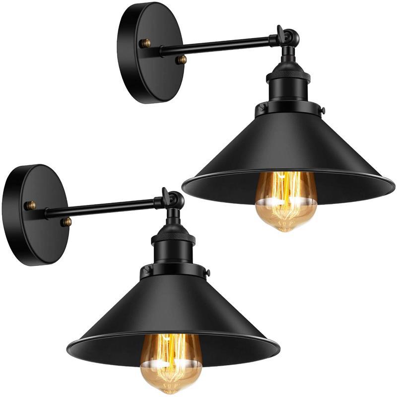 Industrial Conical Wall Light Sconce: Swivelable 1-Light Reading Lamp With Plug-In Cord Black