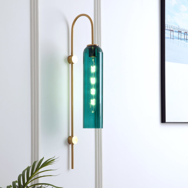 Mid-Century Gooseneck Wall Sconce With Flute Glass Shade Green