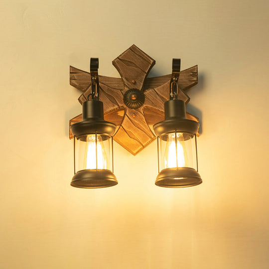 Geometric Country Style Wooden Wall Sconce - Brown Light Fixture For Corridor / Flower Shape
