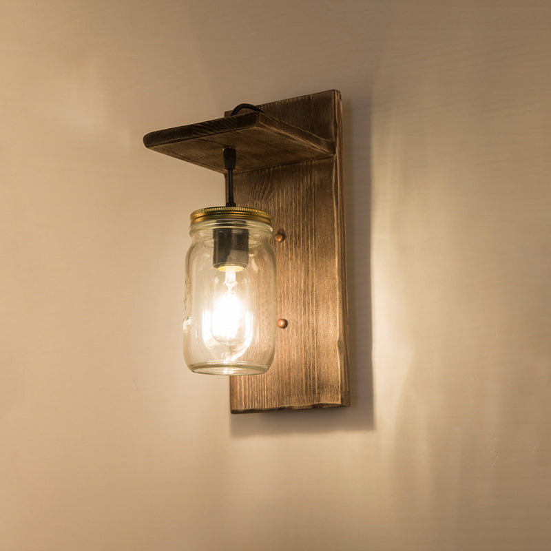 Geometric Country Style Wooden Wall Sconce - Brown Light Fixture For Corridor / Bracket