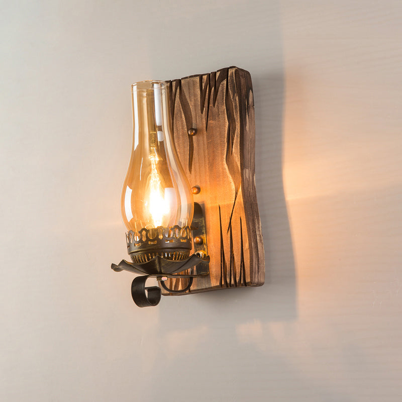 Geometric Country Style Wooden Wall Sconce - Brown Light Fixture For Corridor / Vase