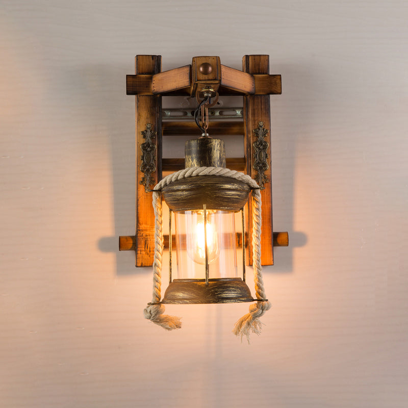 Geometric Country Style Wooden Wall Sconce - Brown Light Fixture For Corridor / Trapezoid