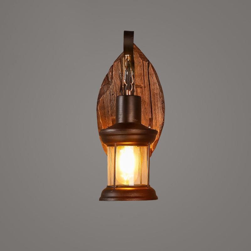 Geometric Country Style Wooden Wall Sconce - Brown Light Fixture For Corridor / Leaf