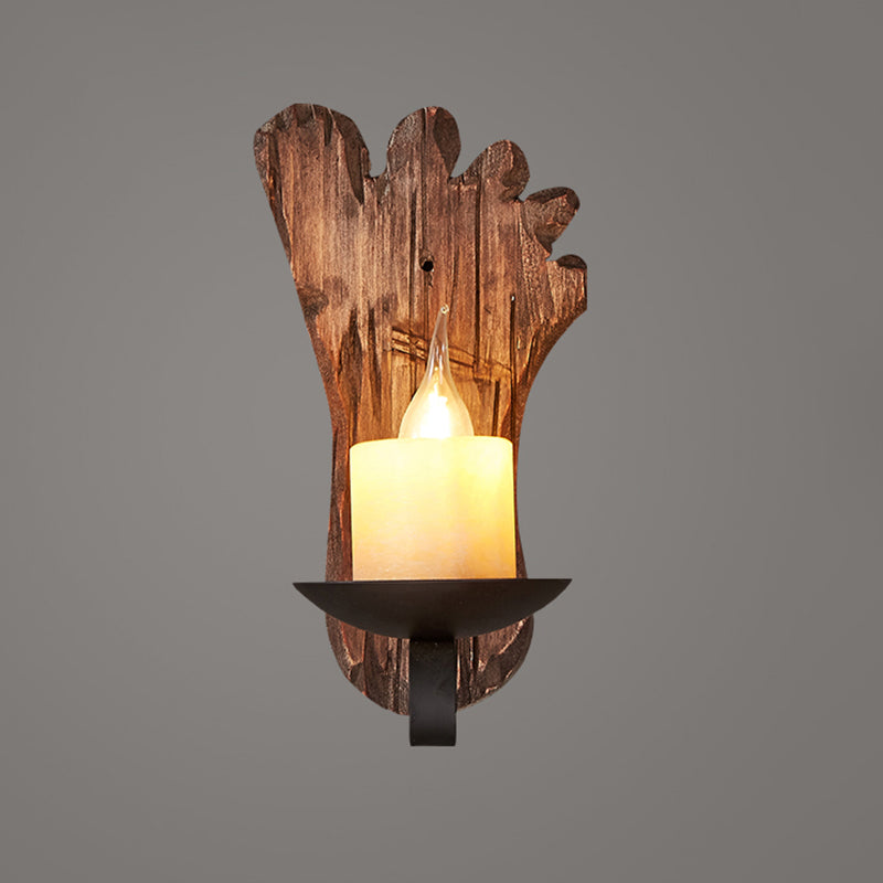Geometric Country Style Wooden Wall Sconce - Brown Light Fixture For Corridor / Candle