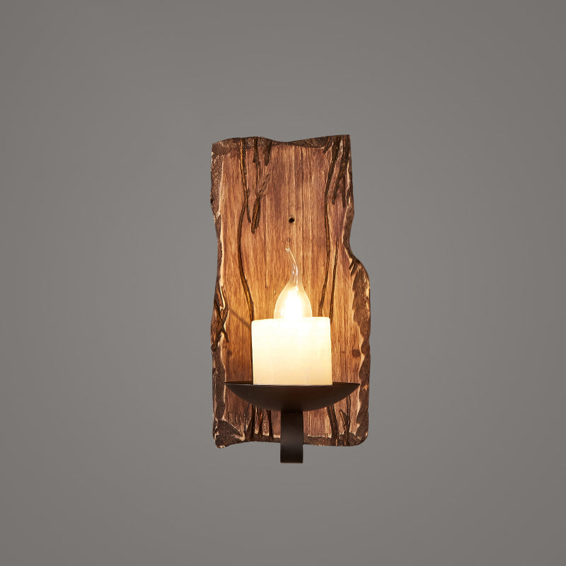 Geometric Country Style Wooden Wall Sconce - Brown Light Fixture For Corridor / Linear Canopy
