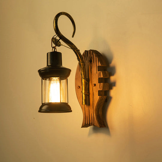 Geometric Country Style Wooden Wall Sconce - Brown Light Fixture For Corridor / Fish