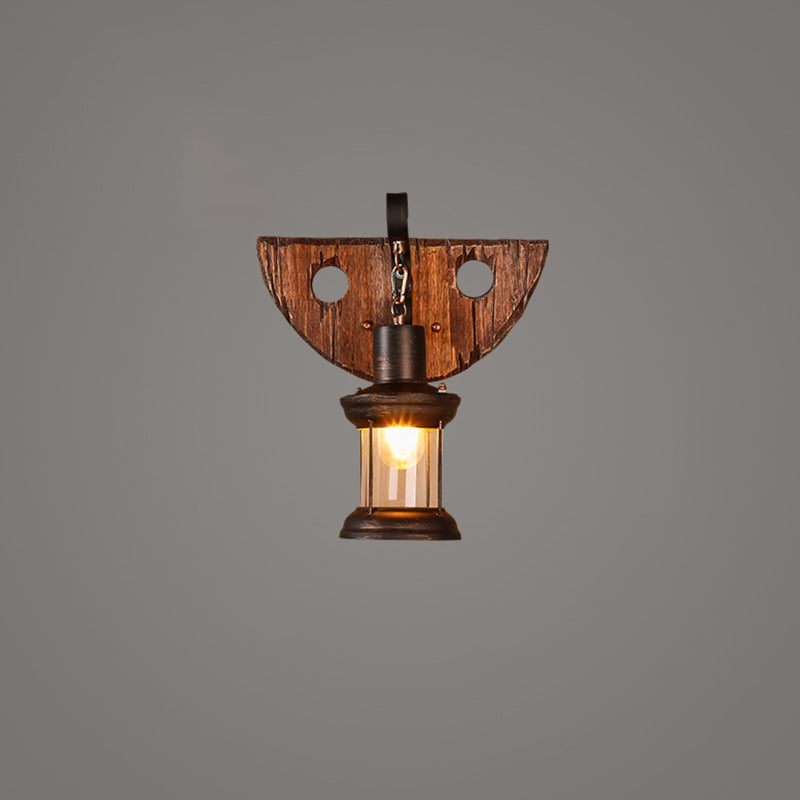 Geometric Country Style Wooden Wall Sconce - Brown Light Fixture For Corridor / Semicircle