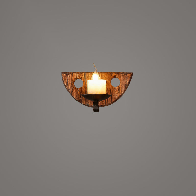 Geometric Country Style Wooden Wall Sconce - Brown Light Fixture For Corridor / Smile