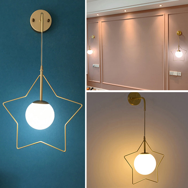 Nordic Brass Star Wall Lamp With Glass Shade For Single Bedroom