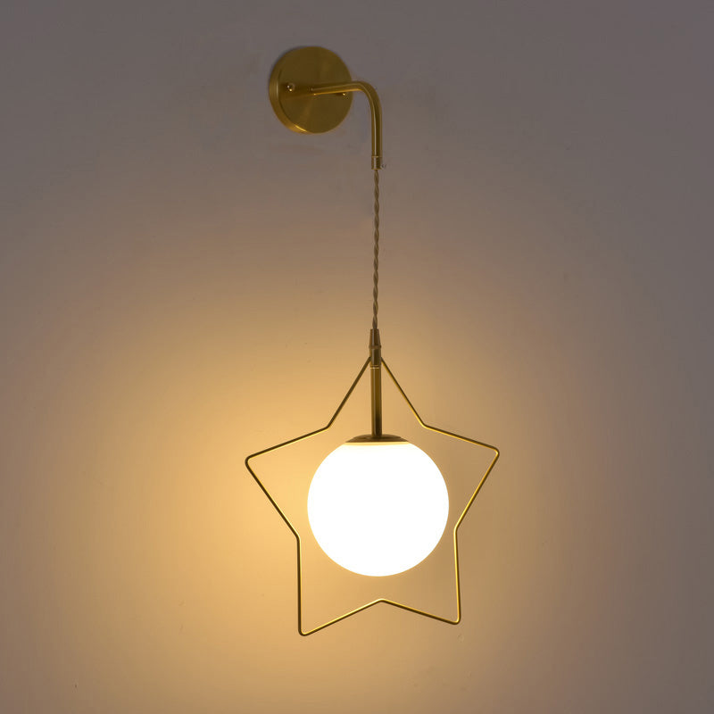 Nordic Brass Star Wall Lamp With Glass Shade For Single Bedroom