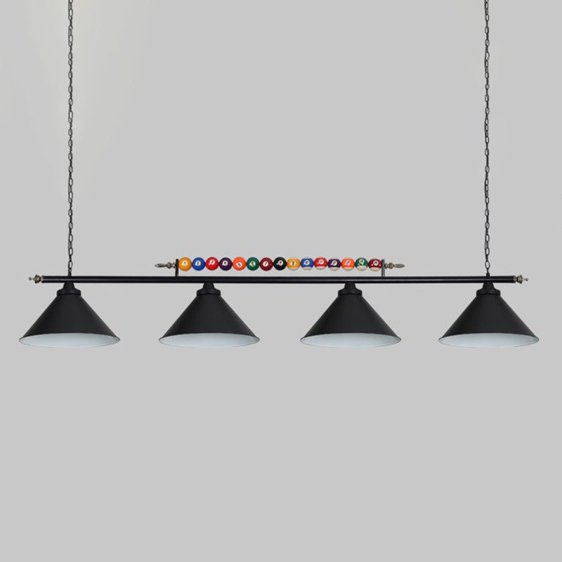 Iron Linear Island Ceiling Light With Cone Shade - Industrial Country Club Style 4 / Black Straight