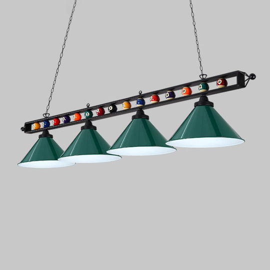 Iron Linear Island Ceiling Light With Cone Shade - Industrial Country Club Style 4 / Green Metal