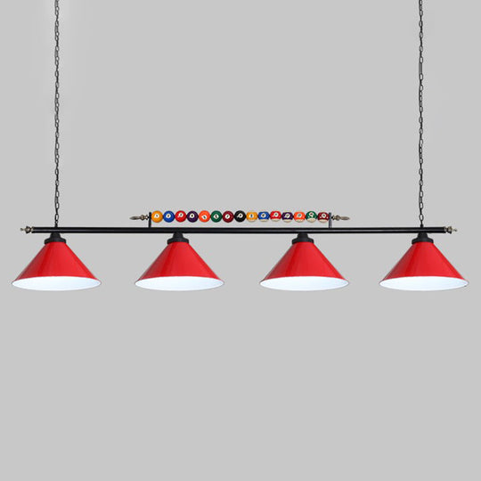 Iron Linear Island Ceiling Light With Cone Shade - Industrial Country Club Style 4 / Red Straight
