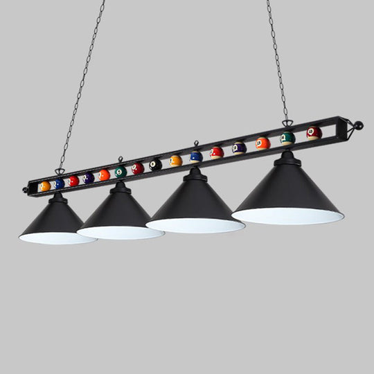 Iron Linear Island Ceiling Light With Cone Shade - Industrial Country Club Style 4 / Black Metal