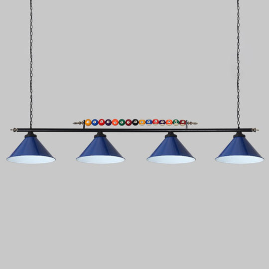 Iron Linear Island Ceiling Light With Cone Shade - Industrial Country Club Style 4 / Blue Straight