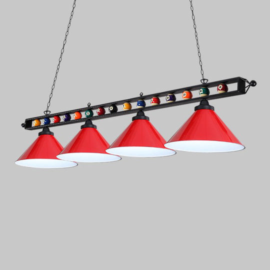 Iron Linear Island Ceiling Light With Cone Shade - Industrial Country Club Style 4 / Red Metal Frame