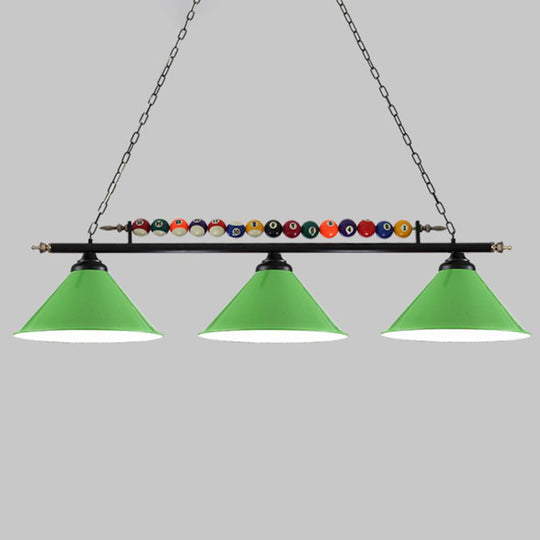 Iron Linear Island Ceiling Light With Cone Shade - Industrial Country Club Style 3 / Green Straight