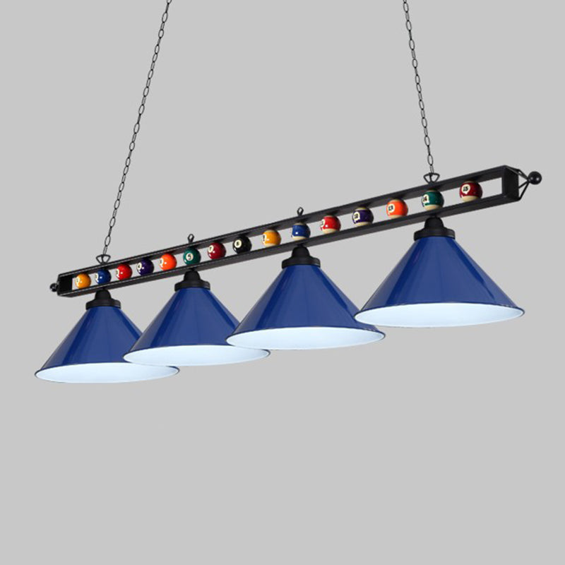 Iron Linear Island Ceiling Light With Cone Shade - Industrial Country Club Style 4 / Blue Metal