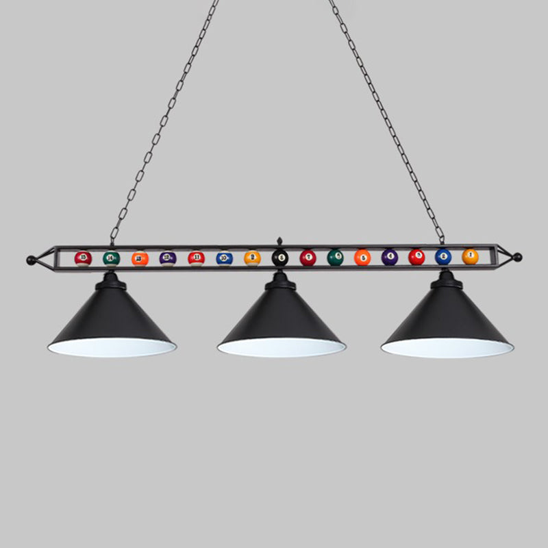 Iron Linear Island Ceiling Light With Cone Shade - Industrial Country Club Style 3 / Black Metal